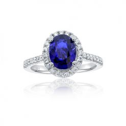 Timeless sapphire halo ring with slim band