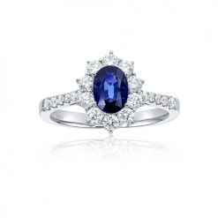 Star halo sapphire ring with slim band