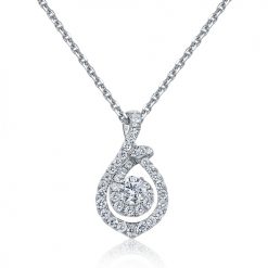 Claw set extended pear shaped halo with claw set centre stone