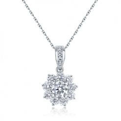 Floral halo pendant with claw-set centre diamond & diamond-set tapered bail