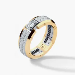 CLEBURNE Mens Two-Tone Gold Wedding Band with Diamonds