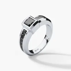 VULTURE Comfort Fit Mens Gold Wedding Ring with Black Diamonds