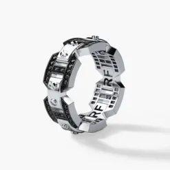 BRIGGS Mens Gold Wedding Band with Black Diamonds