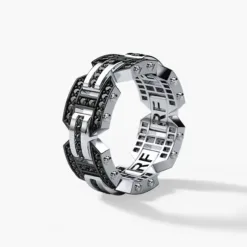 BRIGGS Mens Gold Wedding Band with Black Diamonds