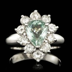 14K WHITE GOLD 1.80CT PARAIBA TOURMALINE 1.45CT DIAMOND RING