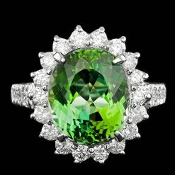 14K WHITE GOLD 8.00CT TOURMALINE 1.25CT DIAMOND RING