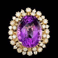 14K YELLOW GOLD 14.00CT AMETHYST 1.50CT DIAMOND RING