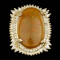 14K YELLOW GOLD 26.85CT OPAL 3.15CT DIAMOND RING