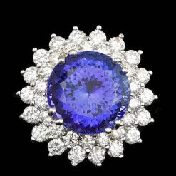 18K WHITE GOLD 11.00CT TANZANITE 2.70CT DIAMOND RING