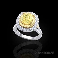 Double Halo Engagement Yellow Diamond Ring