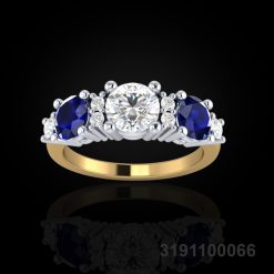 Three Stone Diamond and Sapphire Ring