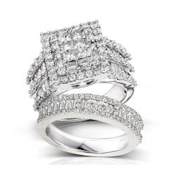 Princess Cut White Sapphire 925 Sterling Silver Halo Bridal Sets