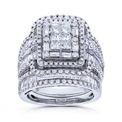 Princess Cut White Sapphire 925 Sterling Silver Halo Bridal Sets