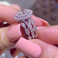 Oval Cut White Sapphire 925 Sterling Silver Double Halo Bridal Sets