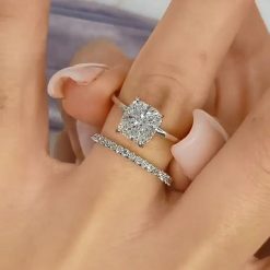 Cushion Cut White Sapphire 925 Sterling Silver Bridal Sets