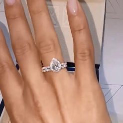 Pear Cut White Sapphire 925 Sterling Silver Halo Ring Sets