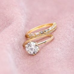 Round Cut White Sapphire 925 Sterling Silver Gold 3-Piece Bridal Sets