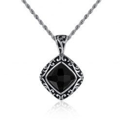 Nice Black Gemstone 925 Sterling Silver Necklace