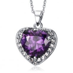Heart Design 925 Sterling Silver With Amethyst Necklace