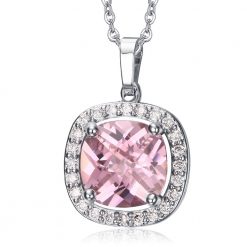 Round 925 Sterling Silver With Pink Sapphire Necklace