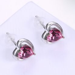 Lovely Heart Cut Pink Sapphire S925 Silver Earrings