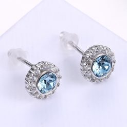 Round Cut Aquamarine S925 Silver Earrings