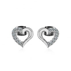 Round Cut White Sapphire Heart S925 Silver/Gold Earrings