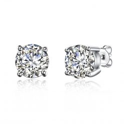Round Cut White Sapphire S925 Silver Earrings