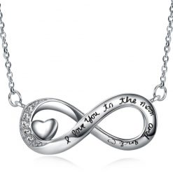Round Cut White Sapphire Heart S925 Silver Infinity Necklaces