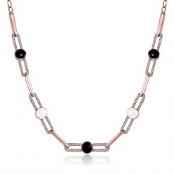 Round Cut White Sapphire Chain Rose Gold Titanium Necklaces