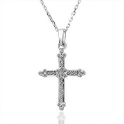 Cross Round Cut White Sapphire Rose Gold/Silver Titanium Necklaces