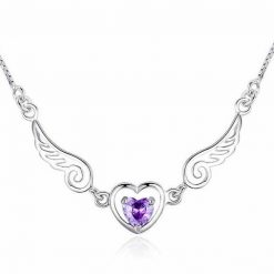 ANGEL & LOVER Heart Cut Amethyst Wings Necklaces