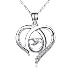Hand in Hand 925 Sterling Silver Zircon Heart Necklace