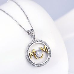 Gift for Mom 925 Sterling Silver Gold Heart Zircon Necklace
