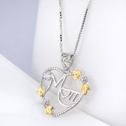 Gift for Mom 925 Sterling Silver Gold Heart Zircon Necklace