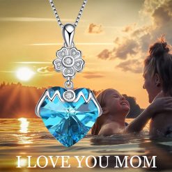 Gift for Mom 925 Sterling Silver Crystal Heart Necklace