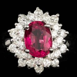 14K WHITE GOLD 3.00CT TOURMALINE 2.20CT DIAMOND RING