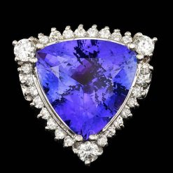 14K WHITE GOLD 9.00CT TANZANITE 0.80CT DIAMOND RING