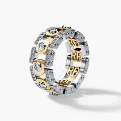 TALLAPOOSA Mens Two-Tone Gold Wedding Band with Diamonds