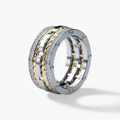 ROPES Mens Two-Tone Gold Wedding Band with Diamonds