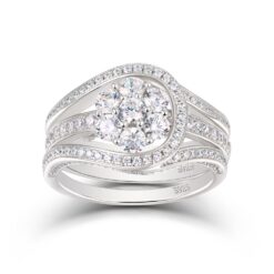 Round Cut White Sapphire 925 Sterling Silver Halo Bridal Sets