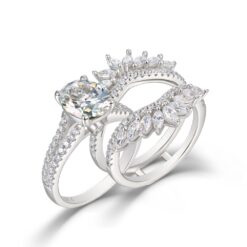 Oval Cut White Sapphire 925 Sterling Silver Bridal Sets