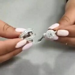 Round Cut White Sapphire 925 Sterling Silver Double Halo Bridal Sets