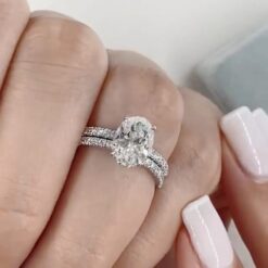 Oval Cut White Sapphire 925 Sterling Silver Bridal Sets