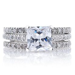 Princess Cut White Sapphire 925 Sterling Silver 3-Piece Bridal Sets