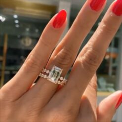 Emerald Cut White Sapphire 925 Sterling Silver Gold 2-Piece Bridal Sets