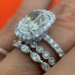 Cushion Cut White Sapphire 925 Sterling Silver 3-Piece Halo Bridal Sets