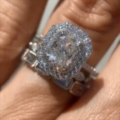 Radiant Cut White Sapphire 925 Sterling Silver 3-Piece Double Halo Bridal Sets