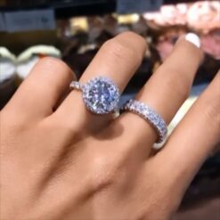 Round Cut White Sapphire 925 Sterling Silver 3-Piece Halo Bridal Sets