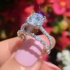Cushion Cut White Sapphire 925 Sterling Silver 2-Piece Bridal Sets